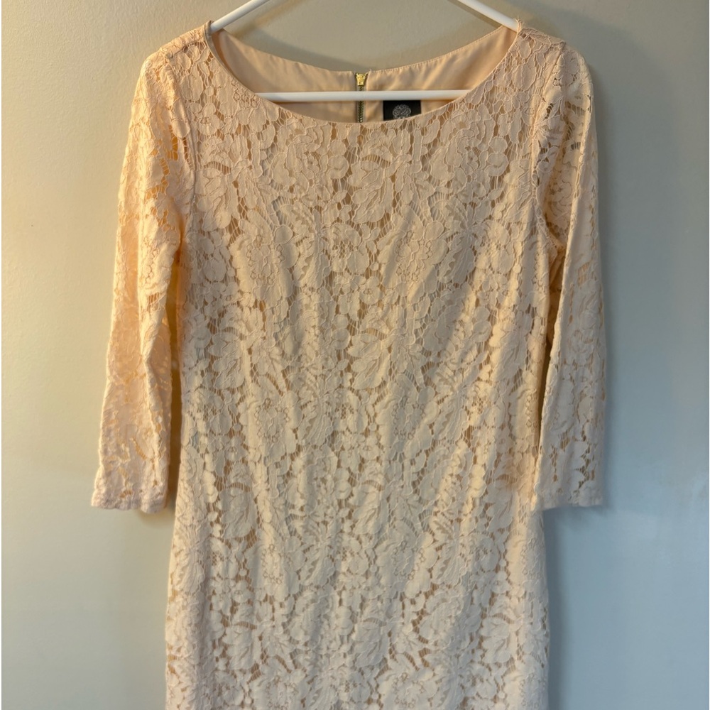 Vince Camuto 3/4 Length Sleeve Lace Dress Sz 6 Shirttail Hem Shift Dress…